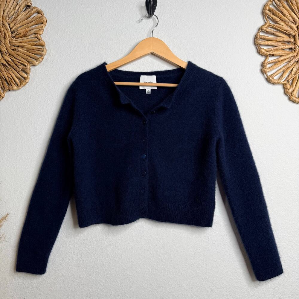 Reformation cashmere sweater cardigan navy soft cozy chic Small - Picture 2 of 7
